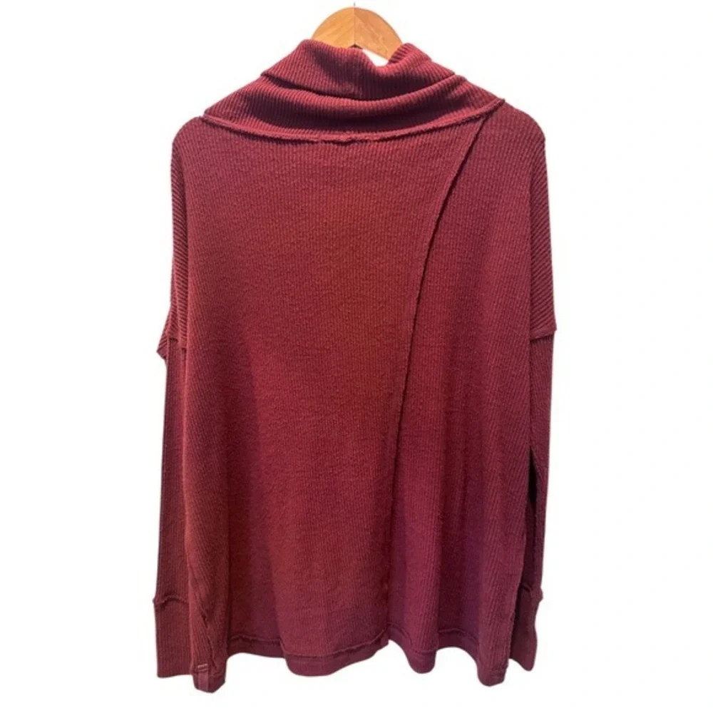 Free People Burgundy Red Waffle Knit Cowl Neck Oversized Tunic Size‎ XS